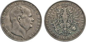 DEUTSCHE MÜNZEN VOR 1871
BRANDENBURG–PREUSSEN, Kurfürstentum, ab 1701 Königreich
Vereinstaler 1859 A. Thun 262. Dav. 775. AKS 78. J. 84. 
ss