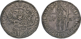 DEUTSCHE MÜNZEN VOR 1871
BRAUNSCHWEIG-LÜNEBURG
LINIE WOLFENBÜTTEL
„Lichttaler“ 1587 Typ IV. Mzz. Doppelkreuz, Goslar. Dreifach behelmtes (mittig Br...