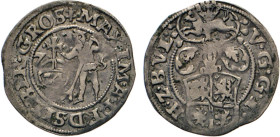 DEUTSCHE MÜNZEN VOR 1871
BRAUNSCHWEIG-LÜNEBURG
LINIE WOLFENBÜTTEL
Silbergroschen (1/24 Taler) 1575. Mzz. Doppelkreuz, Goslar. Mit Titel Kaiser Maxi...