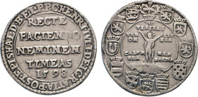 DEUTSCHE MÜNZEN VOR 1871
BRAUNSCHWEIG-LÜNEBURG
LINIE WOLFENBÜTTEL
„Wahrheitstaler“ 1598, o.Mzz., Goslar. 5 Zeilen Schrift. Rs. Christus umgeben von...