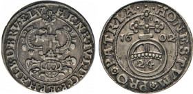 DEUTSCHE MÜNZEN VOR 1871
BRAUNSCHWEIG-LÜNEBURG
LINIE WOLFENBÜTTEL
1/24 Taler (Groschen) 1602, Osterode. Braunschweiger Helmzier Rs. Reichsapfel mit...