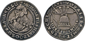 DEUTSCHE MÜNZEN VOR 1871
BRAUNSCHWEIG-LÜNEBURG
LINIE WOLFENBÜTTEL
¼ zweiter Glockentaler 1643 H, gekreuzte Schlüssel, S, Goslar. Brustbild n. Links...