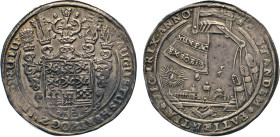 DEUTSCHE MÜNZEN VOR 1871
BRAUNSCHWEIG-LÜNEBURG
LINIE WOLFENBÜTTEL
Siebter Glockentaler 1643 o. Mzz., Goslar. 5-fach behelmtes, 11-feldiges Wappen. ...