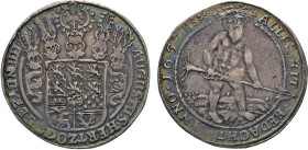 DEUTSCHE MÜNZEN VOR 1871
BRAUNSCHWEIG-LÜNEBURG
LINIE WOLFENBÜTTEL
Taler 1657 „Hausknechtstaler“ Mzz. gekreuzte Schlüssel nach H.S., Goslar. 5-fach ...