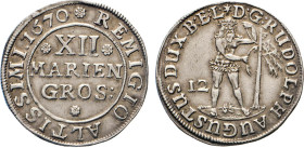 DEUTSCHE MÜNZEN VOR 1871
BRAUNSCHWEIG-LÜNEBURG
LINIE WOLFENBÜTTEL
Rudolf August in Braunschweig, 1666–1685 XII Mariengroschen 1670. Mzz., Zellerfel...