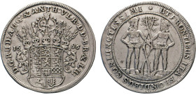 DEUTSCHE MÜNZEN VOR 1871
BRAUNSCHWEIG-LÜNEBURG
LINIE WOLFENBÜTTEL
Rudolf August und Anton Ulrich, 1685–1704. Breiter Taler 1686 RB, Zellerfeld „Ein...