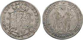DEUTSCHE MÜNZEN VOR 1871
BRAUNSCHWEIG-LÜNEBURG
LINIE WOLFENBÜTTEL
½ Taler 1687 RB, Zellerfeld. Gekröntes 11-feldiges Wappen, unten die geteilte Jah...