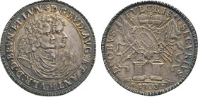 DEUTSCHE MÜNZEN VOR 1871
BRAUNSCHWEIG-LÜNEBURG
LINIE WOLFENBÜTTEL
Breiter Taler 1703 RB, Goslar oder Zellerfeld. Die beiden Brustbilder der Herzöge...