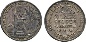 DEUTSCHE MÜNZEN VOR 1871
BRAUNSCHWEIG-LÜNEBURG
LINIE WOLFENBÜTTEL
24 Mariengroschen Feinsilber 1697, Mzz. 3 Sterne, der mittlere Stern kleiner, Zel...
