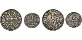 DEUTSCHE MÜNZEN VOR 1871
BRAUNSCHWEIG-LÜNEBURG
LINIE WOLFENBÜTTEL
6 Mariengroschen 1689, Mzz. Rosette, Stern, Rosette. Dazu 2 Mgr. 1708 (Anton Ulri...