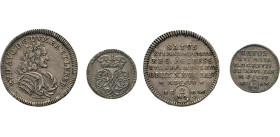 DEUTSCHE MÜNZEN VOR 1871
BRAUNSCHWEIG-LÜNEBURG
LINIE WOLFENBÜTTEL
2 Mariengroschen 1704 HC-H[Zainhaken]. Geharn. Brustbild rechts Rs. Schrift u.Wer...