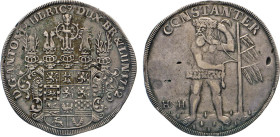 DEUTSCHE MÜNZEN VOR 1871
BRAUNSCHWEIG-LÜNEBURG
LINIE WOLFENBÜTTEL
Breiter Taler 1712 H [gekreuzte Zainhaken] H, Zellerfeld. 5-fach behelmtes, 11-fe...