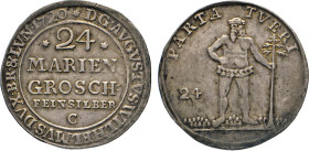 DEUTSCHE MÜNZEN VOR 1871
BRAUNSCHWEIG-LÜNEBURG
LINIE WOLFENBÜTTEL
24 Mariengroschen Feinsilber 1720 C, Zellerfeld. Wert in 5 Zeilen. Rs. Wilder Man...