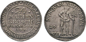 DEUTSCHE MÜNZEN VOR 1871
BRAUNSCHWEIG-LÜNEBURG
LINIE WOLFENBÜTTEL
24 Mariengroschen, Feinsilber 1748 I·B·H., Zellerfeld. Wert u. Mzz. in Perlkkreis...