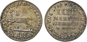 DEUTSCHE MÜNZEN VOR 1871
BRAUNSCHWEIG-LÜNEBURG
LINIE WOLFENBÜTTEL
XXIlII Mariengroschen (2/3 Taler) Leipziger Fuß 1789 MC, Braunschweig. Springende...