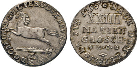 DEUTSCHE MÜNZEN VOR 1871
BRAUNSCHWEIG-LÜNEBURG
LINIE WOLFENBÜTTEL
XXIIII Mariengroschen (2/3 Taler) Leipziger Fuß 1795 MC, Braun­schweig. Springend...