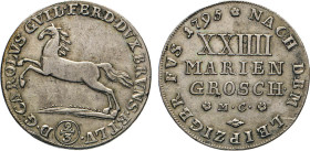 DEUTSCHE MÜNZEN VOR 1871
BRAUNSCHWEIG-LÜNEBURG
LINIE WOLFENBÜTTEL
XXIIII Mariengroschen (2/3 Taler) Leipziger Fuß 1795 MC, Braun­schweig. Springend...