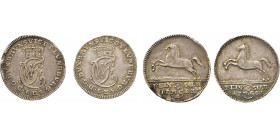 DEUTSCHE MÜNZEN VOR 1871
BRAUNSCHWEIG-LÜNEBURG
LINIE WOLFENBÜTTEL
4 Mariengroschen Feinsilber 1783 (Randdellen) u. 1784 C.E.S, Zellerfeld (vz). Gek...