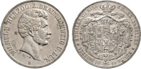 DEUTSCHE MÜNZEN VOR 1871
BRAUNSCHWEIG-LÜNEBURG
LINIE WOLFENBÜTTEL
Wilhelm, 1831–1884. Vereins-Doppeltaler zu 3½ Gulden 1855 B, Braunschweig. Thun 1...