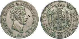 DEUTSCHE MÜNZEN VOR 1871
BRAUNSCHWEIG-LÜNEBURG
LINIE WOLFENBÜTTEL
Taler 1839 CvC, Braunschweig. Große Büste n.r., ohne Medz. FRITZ F. Dav. 632. Thu...