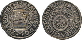 DEUTSCHE MÜNZEN VOR 1871
BRAUNSCHWEIG-LÜNEBURG
LINIE LÜNEBURG CELLE
August der Ältere, 1633–1636. 1/24 Taler 1635 HS, Zellerfeld. Gekrönte Wappen v...