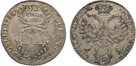DEUTSCHE MÜNZEN VOR 1871
LÜBECK
32 Schilling 1748 JJJ. Stadtschild, darüber Wert. Rs. Gekrönter Doppeladler mit Wappen des Bürgermeisters H. Baleman...