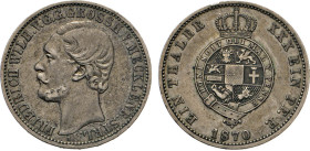 DEUTSCHE MÜNZEN VOR 1871
MECKLENBURG
Friedrich Wilhelm, 1860–1904. Vereinstaler 1870 A. Thun 217. Dav. 732. AKS 71. Winz. Rdd. 
ss