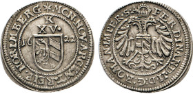 DEUTSCHE MÜNZEN VOR 1871
NÜRNBERG
Stadt. 15 Kreuzer 1622, Mmz. Stern. Kellner 189b. 
ss+