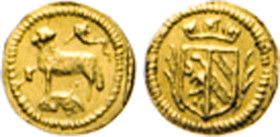 DEUTSCHE MÜNZEN VOR 1871
NÜRNBERG
1/32 Dukat o.J. (1700). Gekrönter Stadtschilf. Rs. Lamm mit Fahne auf Erdhalbkugel. Kellner 103. Widhelm 21a. Frie...