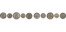 DEUTSCHE MÜNZEN VOR 1871
OLDENBURG
Lot. 2½ Gr. 1858 B (ss-vz). 1 Gr. 1858 B. 1 Gr. 1869 B (ss). ½ Gr. 1869 B. 1 Grote 1853 B (vz). AKS 26, 28-31. Zu...
