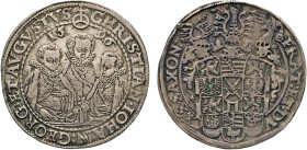 DEUTSCHE MÜNZEN VOR 1871
SACHSEN
Christian II., Johann Georg und August, unter Vormundschaft, 1591–1601. Reichstaler 1596 HB, Dresden. Keilitz-Kahnt...