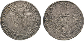 DEUTSCHE MÜNZEN VOR 1871
SACHSEN
Reichstaler 1598 HB, Dresden. Die Hüftbilder der Brüder. Rs. Wappen. Keilitz-Kahnt 186. Dav. 9820. Schnee 754. Mers...