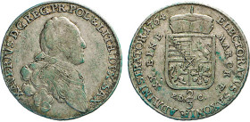 DEUTSCHE MÜNZEN VOR 1871
SACHSEN
Xaver, Administrator für seinen unmündigen Neffen Friedrich August III., 1763–1768. 2/3 Taler 1764 EDC, Dresden. Ge...