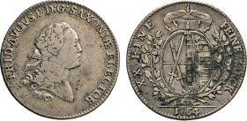 DEUTSCHE MÜNZEN VOR 1871
SACHSEN
½ Konventionstaler (2/3 Taler) 1764 EDC, Dresen. Jugendl. Büste mit langem Haar n. rechts. Rs. Ovales Wappen unter ...