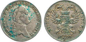 DEUTSCHE MÜNZEN VOR 1871
SACHSEN
Dritteltaler (1/4 Konv.Taler) 1790 IEC, Dresden. Auf das Vikariat. Büste mit langem Zopf n.r. Rs. Doppeladler, auf ...