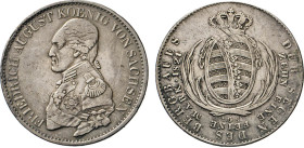 DEUTSCHE MÜNZEN VOR 1871
SACHSEN
KÖNIGREICH. Jetzt als Friedrich August I., 1806–1827. Ausbeute-Konventionstaler 1821 (Jz. im Stempel aus 1820 geänd...