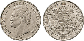 DEUTSCHE MÜNZEN VOR 1871
SACHSEN
Vereinstaler 1862 B. Thun 348. Dav. 895. AKS 137. J. 126. 
ss/fvz