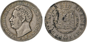 DEUTSCHE MÜNZEN VOR 1871
SACHSEN
WEIMAR-EISENACH. Carl Friedrich, 1828–1853. Taler 1841 A, Berlin. Thun 384. Dav. 845. AKS 21. Jg. 531. Winz. Rdd., ...