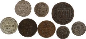 DEUTSCHE MÜNZEN VOR 1871
ALTDEUTSCHE LOTS
BREMEN. 6 Grote 1857. 1 Groten 1747, 1749. Cu-2½ Schwaren 1797. COESFELD, Cu-8 Pfg. 1694. HESSEN-Darmstadt...