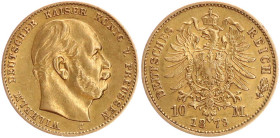 DEUTSCHE MÜNZEN NACH 1871
GOLDMÜNZEN des DEUTSCHEN KAISERREICHS
PREUSSEN, Königreich
Willhelm I., 1861–1888. 10 Mark 1873 C. J. 242. 
ss