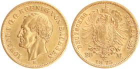 DEUTSCHE MÜNZEN NACH 1871
GOLDMÜNZEN des DEUTSCHEN KAISERREICHS
SACHSEN, Königreich
Johann, 1854–1873. 20 Mark 1873 E. J. 259. 
ss+