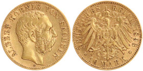 DEUTSCHE MÜNZEN NACH 1871
GOLDMÜNZEN des DEUTSCHEN KAISERREICHS
SACHSEN, Königreich
Albert, 1873–1902. 10 Mark 1893 E. J. 263. Winz. Rdd. 
ss