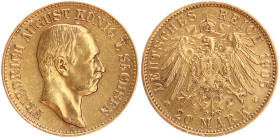 DEUTSCHE MÜNZEN NACH 1871
GOLDMÜNZEN des DEUTSCHEN KAISERREICHS
SACHSEN, Königreich
Friedrich August III., 1904–1918. 20 Mark 1905 E. J. 268. 
fvz...
