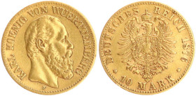 DEUTSCHE MÜNZEN NACH 1871
GOLDMÜNZEN des DEUTSCHEN KAISERREICHS
WÜRTTEMBERG, Königreich
10 Mark 1876 F. J. 292. 
ss