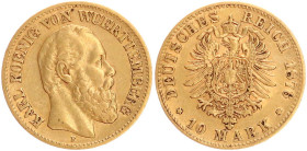 DEUTSCHE MÜNZEN NACH 1871
GOLDMÜNZEN des DEUTSCHEN KAISERREICHS
WÜRTTEMBERG, Königreich
10 Mark 1876 F. J. 292. 
ss