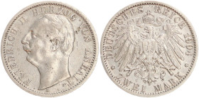 DEUTSCHE MÜNZEN NACH 1871
SILBERMÜNZEN des DEUTSCHEN KAISERREICHS
ANHALT, Herzogtum
Friedrich II., 1904–1918. 2 Mark 1904 A. J. 22. Vs. leichte Kra...