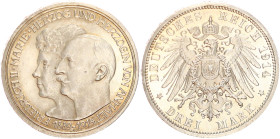 DEUTSCHE MÜNZEN NACH 1871
SILBERMÜNZEN des DEUTSCHEN KAISERREICHS
ANHALT, Herzogtum
3 Mark 1914 A. Silberne Hochzeit. J. 24. 
fst