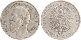 DEUTSCHE MÜNZEN NACH 1871
SILBERMÜNZEN des DEUTSCHEN KAISERREICHS
BADEN, Großherzogtum
2 Mark 1880 G. J. 26. 
fss