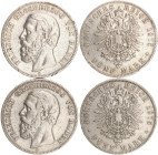 DEUTSCHE MÜNZEN NACH 1871
SILBERMÜNZEN des DEUTSCHEN KAISERREICHS
BADEN, Großherzogtum
5 Mark 1875 G. BADEN und BΛDEN. J. 27, 27F (Rdf.). 2 Stück ...