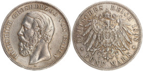 DEUTSCHE MÜNZEN NACH 1871
SILBERMÜNZEN des DEUTSCHEN KAISERREICHS
BADEN, Großherzogtum
5 Mark 1898 G. J. 29. 
ss